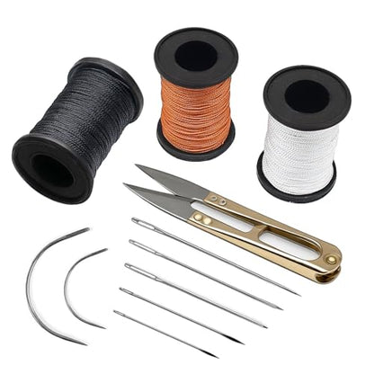 Fbshicung Upholstery Repair Sewing Thread Kit and Heavy Duty Household Hand Needles, Including 7 Styles of Leather Canvas Sewing Needles,Scissors and 3 Rolls Nylon Thread (60Yard Per Roll)