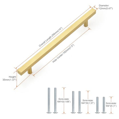Probrico Brushed Brass Cabinet Pulls & Handles 7.5" CC Square 5 Pack - color: Brushed Brass, size: Hole Center: 192mm(7.5inch)