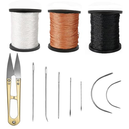 Fbshicung Upholstery Repair Sewing Thread Kit and Heavy Duty Household Hand Needles, Including 7 Styles of Leather Canvas Sewing Needles,Scissors and 3 Rolls Nylon Thread (60Yard Per Roll)