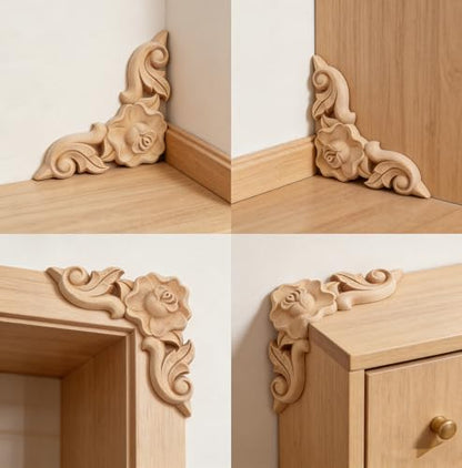 8PCS Unfinished Wood Rosettes Appliques Onlay Furniture Onlay Corner Decoration (Dia-6cm/2.36"), Unpainted Corner Carving Craft Decals for Home Chests Cabinet Cupboard Dresser Bed Wall Wardrobe