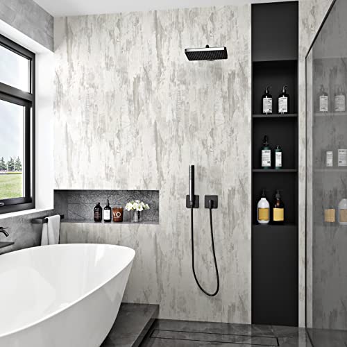 Wallercity Thick Textured Beige Wood Contact Paper 15.8"x78.7" Kitchen Peel and Stick Countertops Contact Paper Gray Matt Cement Wallpaper Self Adhesive Waterproof Vinyl Wrap for Cabinets Desk Table - color: Gray/White, size: 15.8" x 78.7"