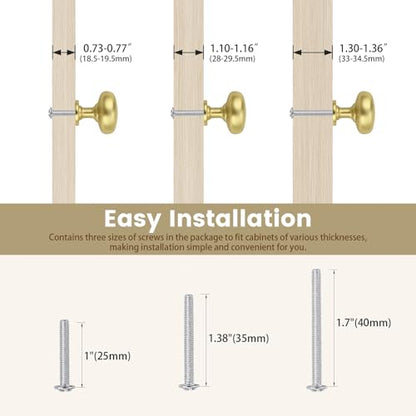 12 Pack Solid Cabinet Knob Brushed Brass Kitchen Drawer Knob,Dresser Knob Brass Furniture Hardware, Diameter:1-1/5" - color: Brushed Brass