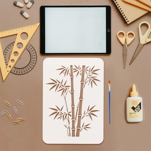 FINGERINSPIRE 4Pcs Bamboo Painting Stencil with Paintbrush 11.7x8.3inch Bamboo Leaves Pattern Painting Stencil Oriental Plant Leaves Stencils Reusable PET DIY Drawing Template for DIY Craft Home Decor - style: Bamboo