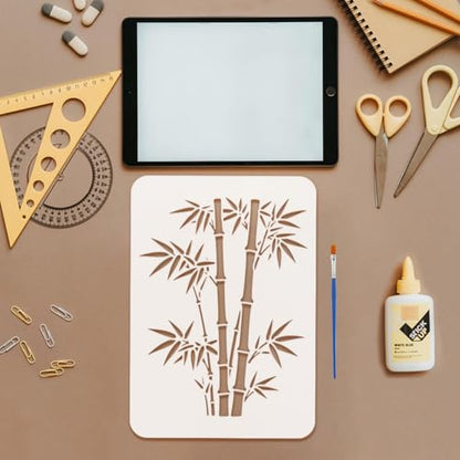 FINGERINSPIRE 4Pcs Bamboo Painting Stencil with Paintbrush 11.7x8.3inch Bamboo Leaves Pattern Painting Stencil Oriental Plant Leaves Stencils Reusable PET DIY Drawing Template for DIY Craft Home Decor - style: Bamboo
