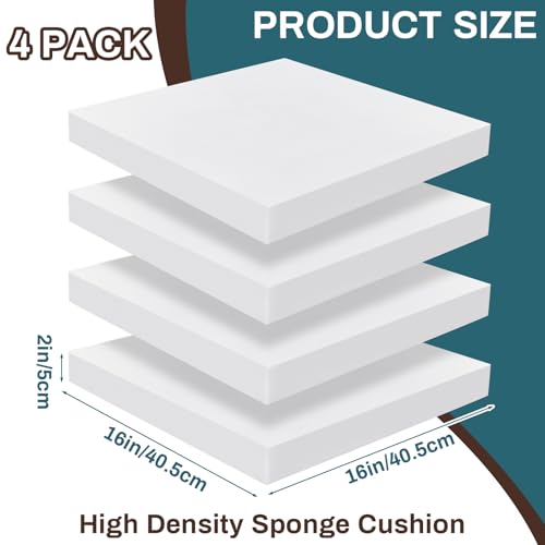 Frienda 4 Pack 2" x 16" x 16" Upholstery High Density Foam Cushion, White - color: White, size: 2" x 16" x 16"