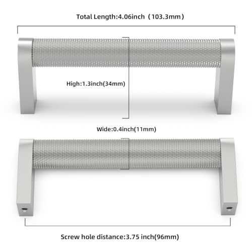 10 Pack Brushed Satin Nickel Cabinet Pulls knurled 3-3/4 Inch Hole Centers Kitchen Cabinet Handles Silver Drawer Pulls Cabinet Hardware - color: Brushed Satin Nickel, size: 3-3/4'' Hole Center(96mm)