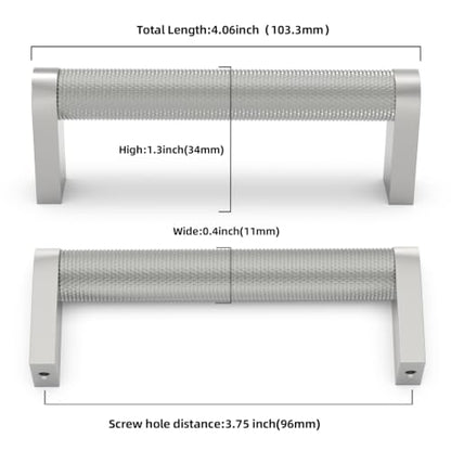 10 Pack Brushed Satin Nickel Cabinet Pulls knurled 3-3/4 Inch Hole Centers Kitchen Cabinet Handles Silver Drawer Pulls Cabinet Hardware - color: Brushed Satin Nickel, size: 3-3/4'' Hole Center(96mm)