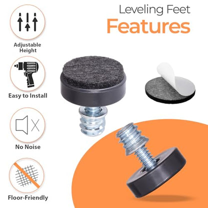 NEWBYTEK 24 Pack 1/4"-20 Leveling Feet with Separate Adhesive Felt Pads - size: 1/4"-20 thread, 24pcs