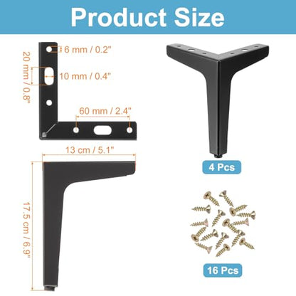 PATIKIL 7 Inch Metal Furniture Legs, 4 Pcs Triangle Furniture Replacement Feet Modern Style Couch Legs for Table Chair Cabinet Cupboard Sofa, Black - color: Black, size: 7 Inch