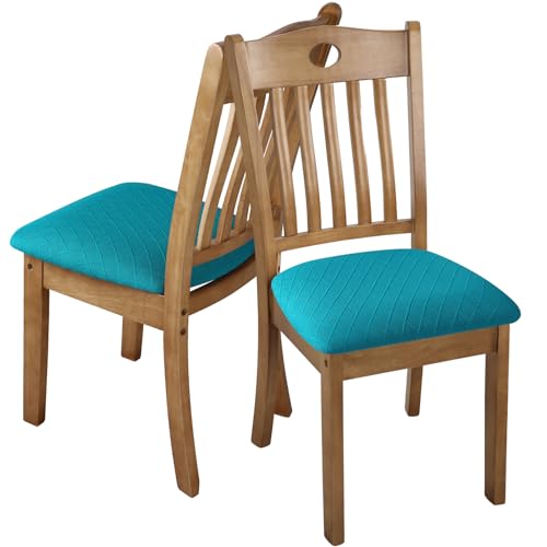 Fuloon Dining Chair Seat Covers Stretch Slipcovers, 6 Pack, Peacock Blue - color: Peacock Blue, size: Not Waterproof