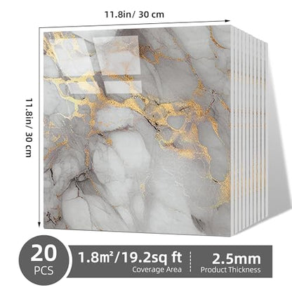 Peel and Stick Marble Wall Panels 11.8x11.8in Waterproof 20 Pack - color: Gold, size: 20 Pack
