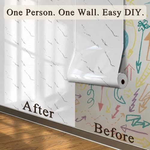 Carrara White Marble Peel and Stick Wallpaper, 23.6 x 394 in - color: Carrara White Marble, size: 23.6" x 394"