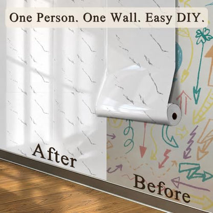 Carrara White Marble Peel and Stick Wallpaper, 23.6 x 394 in - color: Carrara White Marble, size: 23.6" x 394"