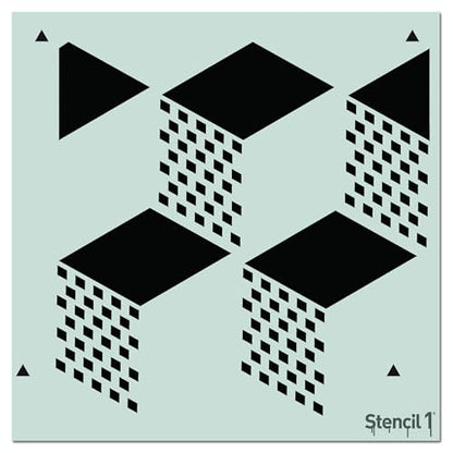 Stencil1 Geometric 3D Repeat Wallpaper Pattern Stencil - Reusable Premium Quality Mylar Stencils Painting Walls, Fabric, Furniture, Crafts, Decor - Allover Wall Effects - 11" x 11” - color: Geometric 3D Repeat Wallpaper Pattern Stencil