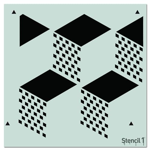 Stencil1 Geometric 3D Repeat Wallpaper Pattern Stencil - Reusable Premium Quality Mylar Stencils Painting Walls, Fabric, Furniture, Crafts, Decor - Allover Wall Effects - 11" x 11” - color: Geometric 3D Repeat Wallpaper Pattern Stencil