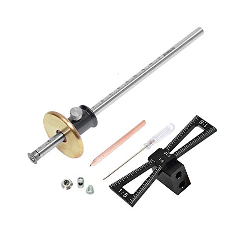 YOSELIN Dovetail Jig Wheel Marking Gauge Tool Set, 1 Bearing Wheel Cutter for Soft Wood, 1 Locked Wheel Cutter for Hardwood,1 Screwdriver,1 Woodworking Pencil,Inch & MM Scale Imperial Ruler. (Grey) - color: Grey