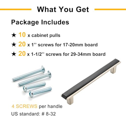 Black and Nickel Cabinet Pulls & Handles 3-3/4 Inch 10 Pack 2281 - color: Matte Black & Brushed Nickel, size: 3-3/4 In Hole Distance, style: 10 Pack