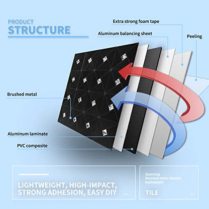 Art3d Peel & Stick Backsplash， Metal Mosaic Tiles, 10 pcs, Black Windmill - color: Black, size: 12x12 Inch