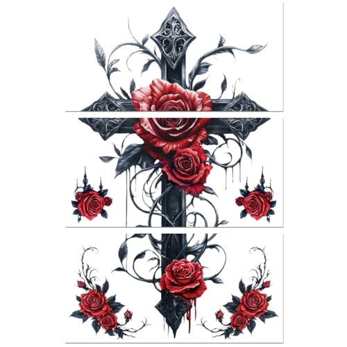 Peacoblue Cross and Roses Rub On Transfers for Furniture Craft 6"x12" - style: Cross and Roses