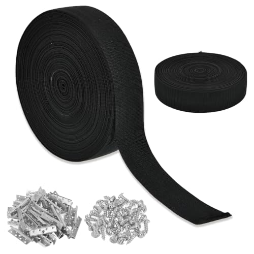 2 Inch Wide 65 ft Long Lawn Chair Webbing Replacement Kit Patio Furniture Repair Straps Upholstery Webbing with Metal Buckles Elastic Band to Repair Sagging Couch Outdoor Sofa Recliner Black - color: Black