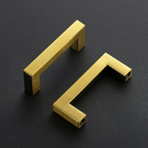 Ravinte Gold Square Pulls Cabinet Handles,3 Inch,30 Pack - color: Brushed Brass, size: 3 Inch Hole Center