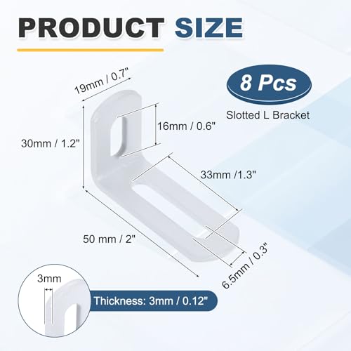 uxcell 8 Pcs Adjustable Right Angle Brackets 2"x1.2"x0.7" White - color: White, size: 2"x1.2"x0.7"