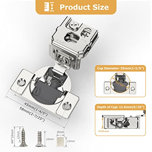 [Closing Speed Control] 10 Pack 1-1/4 Inch Overlay Soft Close Hinges - color: 10 Pieces, size: 1-1/4 Inch