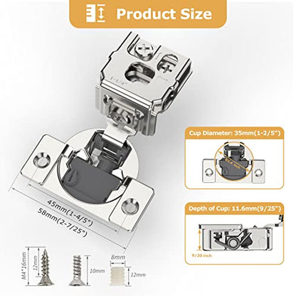 [Closing Speed Control] 10 Pack 1-1/4 Inch Overlay Soft Close Hinges - color: 10 Pieces, size: 1-1/4 Inch