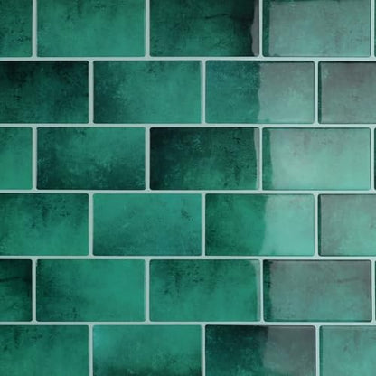 CRE8TIVE 4 Sheets Green Subway Tile Peel and Stick Backsplash for Kitchen Wall 12"x12" 3D Stone Wall Tiles Adhesive Stick on Backsplash Peel and Stick Shower Tile Waterproof for Bathroom Laundry Room - size: 12"x12" (4-Sheets)