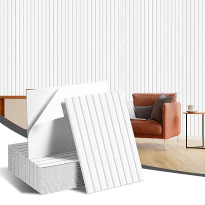 16" x 12" Acoustic Panels 12 Pack, Self-Adhesive 3D Wall Tiles White - color: White, size: 12 Pack 16 x 12 x 0.4 Inches