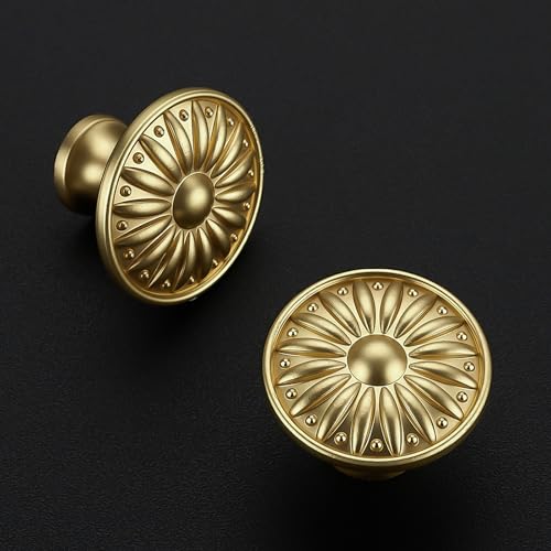 Brushed Gold Cabinet Knobs Rosette Drawer Knobs 1-1/4 Inch 10 Pack - color: Brushed Gold