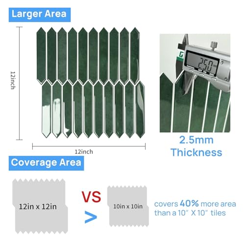 10-Sheet Peel and Stick Backsplash Tile, Self-Adhesive Green Long Hexagon Wall Tiles, Stick on Backsplash for Kitchen, Bathroom, Fireplace, RV, Thicker Design(12"×12"). - color: Green