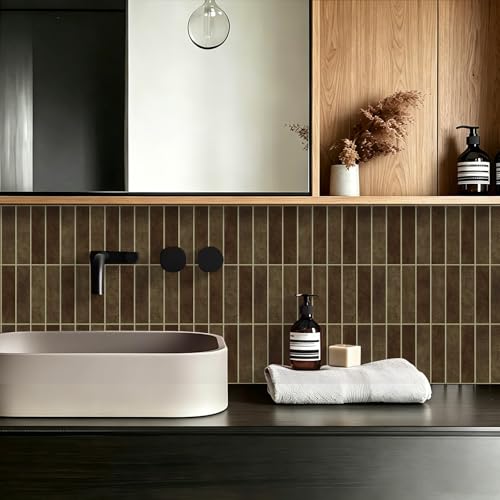 MORCART 10PCS 11.8"x11.8" Peel and Stick Backsplash, Dark Brown - color: Dark Brown