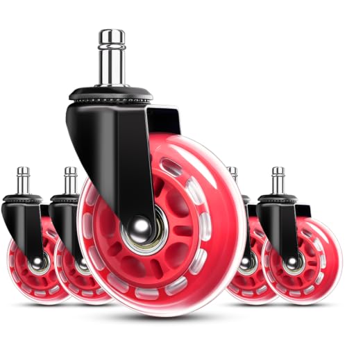 RidRed Gaming Chair Wheels - Heavy-Duty Office Chair Wheels - Replacement Rubber Casters- Universal Fit 3 Inch Chair Casters, Noise Free, Fits 98% Chair, for All Floor (Red) - color: Red