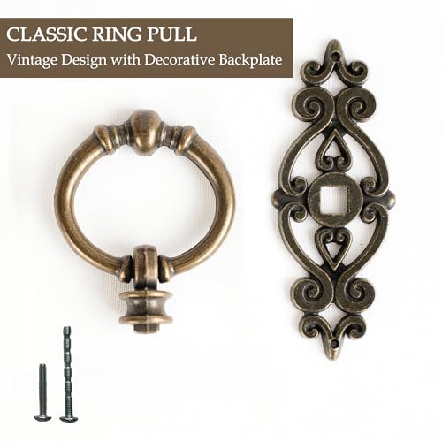 Antique Bronze Ring Pull Handles 8 Pack, Single Hole Drawer Pulls - color: Antique Bronze