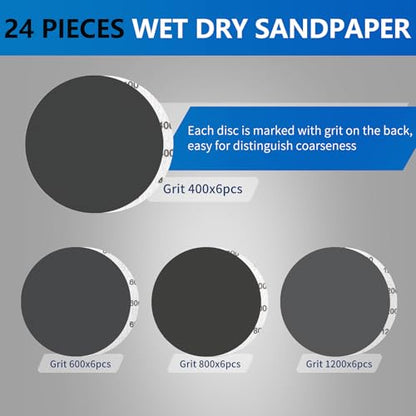 VIBRATITE 24PCS 6 Inch Hook & Loop Sanding Discs, 400-1200 Grit Sanding Pad - size: 6 Inch (400-1200 Grit)