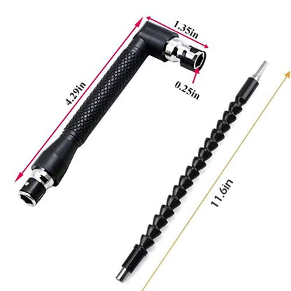 11.7in Flexible Screwdriver Bit Extension Kit - 10pc Set with 90° Angled Bits and Soft Shaft Adaptors