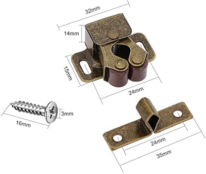 XMHF Ball Roller Catches Double Catch Bronze Tone Door Latch with Installation Screws for Cabinet Drawer Closet Pack of 10
