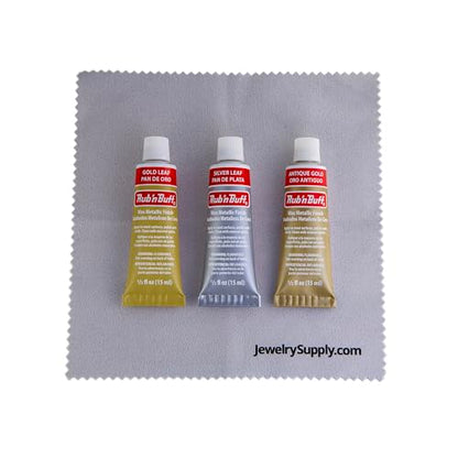 Rub-N-Buff 3 Color Assortment with Premium Buffing Cloth (Silver Leaf, Antique Gold, Gold Leaf)