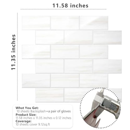 STICKGOO Peel and Stick Backsplash on Subway Tiles, Glossy Dolomite White - color: Glossy Dolomite White