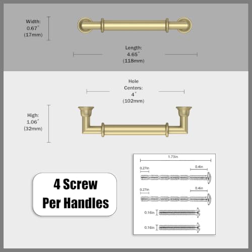 10 Pack Brushed Gold Cabinet Pulls 4 Inch(102mm) Kitchen Cupboard Handles Solid Heavy Duty Zinc Alloy Drawer Pulls - color: Brushed Gold, size: 4" Hole Center
