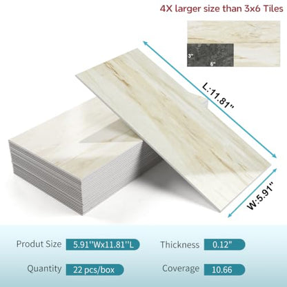 Vamos Tile Peel & Stick Backsplash on Subway Tile,22-Pack 6''x12'',Glossy - color: Eurasian Wood Grain with White Grout