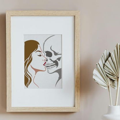 FINGERINSPIRE Kiss The Skull Painting Stencil with Paintbrush 11.7x8.3inch Reusable Skulls Journal Stencil Human Skull Plastic Stencils DIY Craft Art Stencils for Painting on Wall Wood Furniture - style: Kiss the Skul