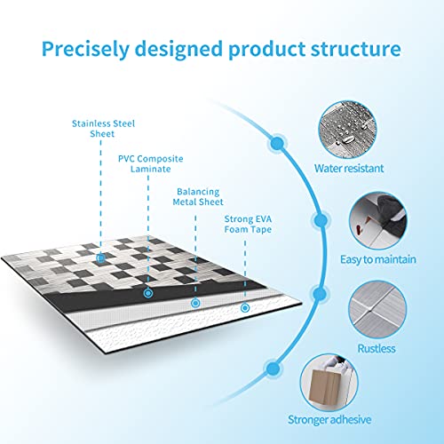 Art3d 10-Pack Metal Peel and Stick Backsplash Tile, Silver Aluminium - color: Silver Aluminium
