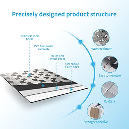 Art3d 10-Pack Metal Peel and Stick Backsplash Tile, Silver Aluminium - color: Silver Aluminium