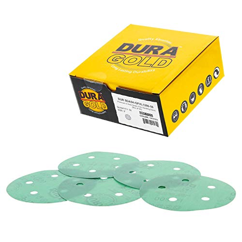 Dura-Gold 5" Green Film Sandpaper Discs, 1200 Grit, 5 Hole Pattern 50 Discs - size: 1200 Grit