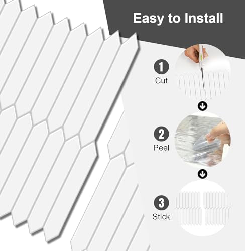 10 Sheets Thicker Peel and Stick Backsplash, 12"x12" Peel and Stick Wall Tiles, Hexagon Look Tiles Backsplash for Kitchen and Bathroom, White - color: White