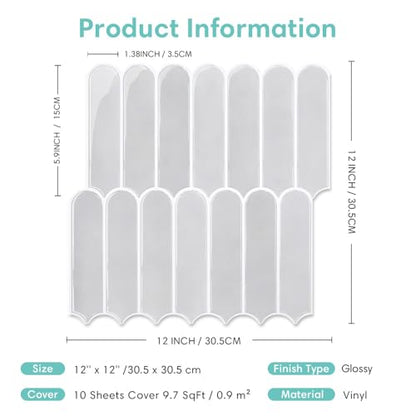 Commomy Thicker White Peel and Stick Tiles Backsplash 10 pcs of 12" x 12" - color: Glossy Gray & Thicker Design