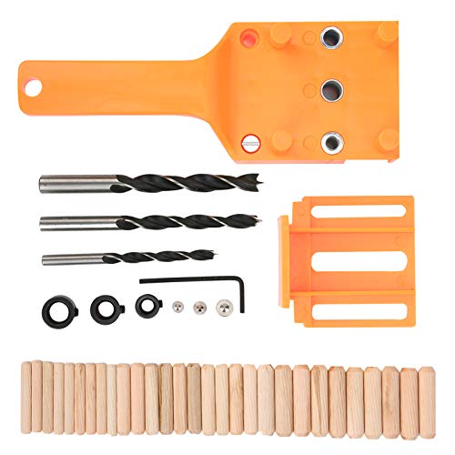 Joyzan Wood Doweling Hole Drill Guide, 6 8 10 mm Dowel Jig Kit Handheld - color: Orange
