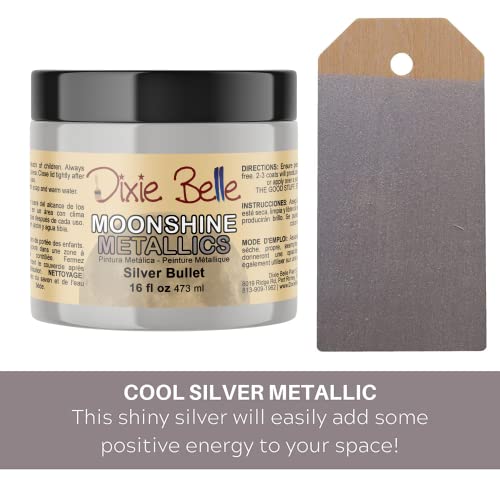 Dixie Belle Paint Company Moonshine Metallics - Silver Bullet (16oz) - color: Silver Bullet, style: 16 Fl Oz (Pack of 1)